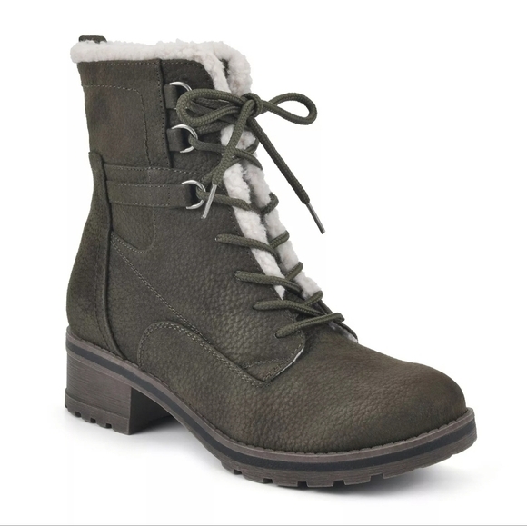 Sonoma Platypus Sherpa-Lined Combat Boots OLIVE 7.5/38 Orthopedic Foam Insole - Picture 1 of 12